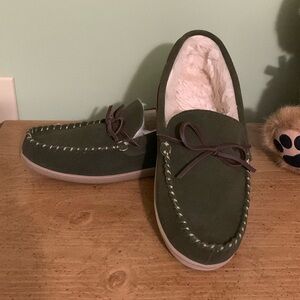 J Crew Suede Sherpa Moccasin Slippers Shoes Mens 12